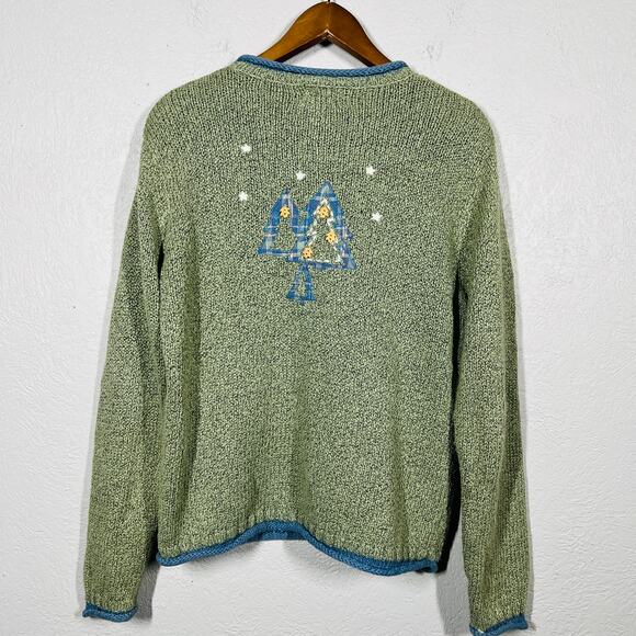 Vintage Christmas Sweater Christopher Banks Tree Crewneck Grey Blue - L - Picture 5 of 5